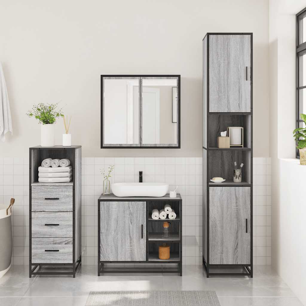 3-delige Badkamermeubelset bewerkt hout grijs sonoma eikenkleur is nu te koop bij PeponiXL, paradijselijk wonen!