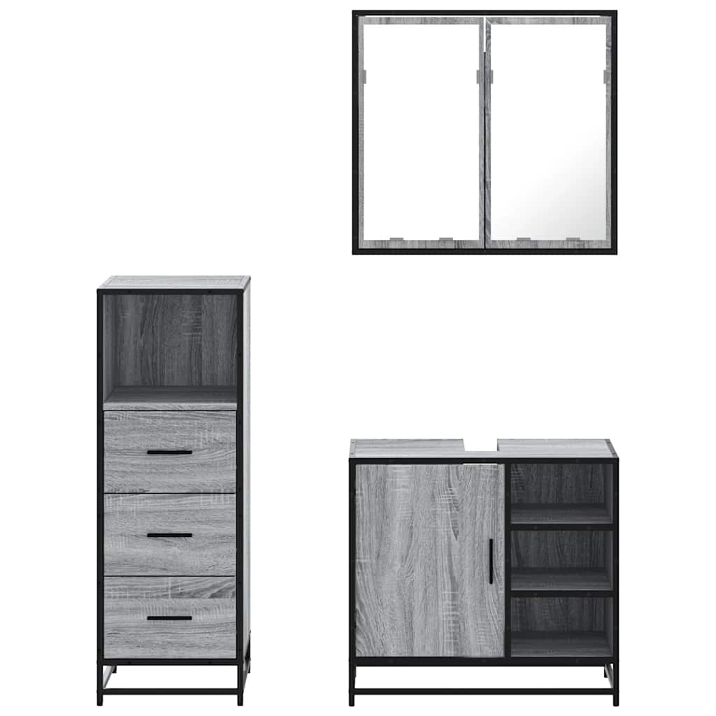3-delige Badkamermeubelset bewerkt hout grijs sonoma eikenkleur is nu te koop bij PeponiXL, paradijselijk wonen!