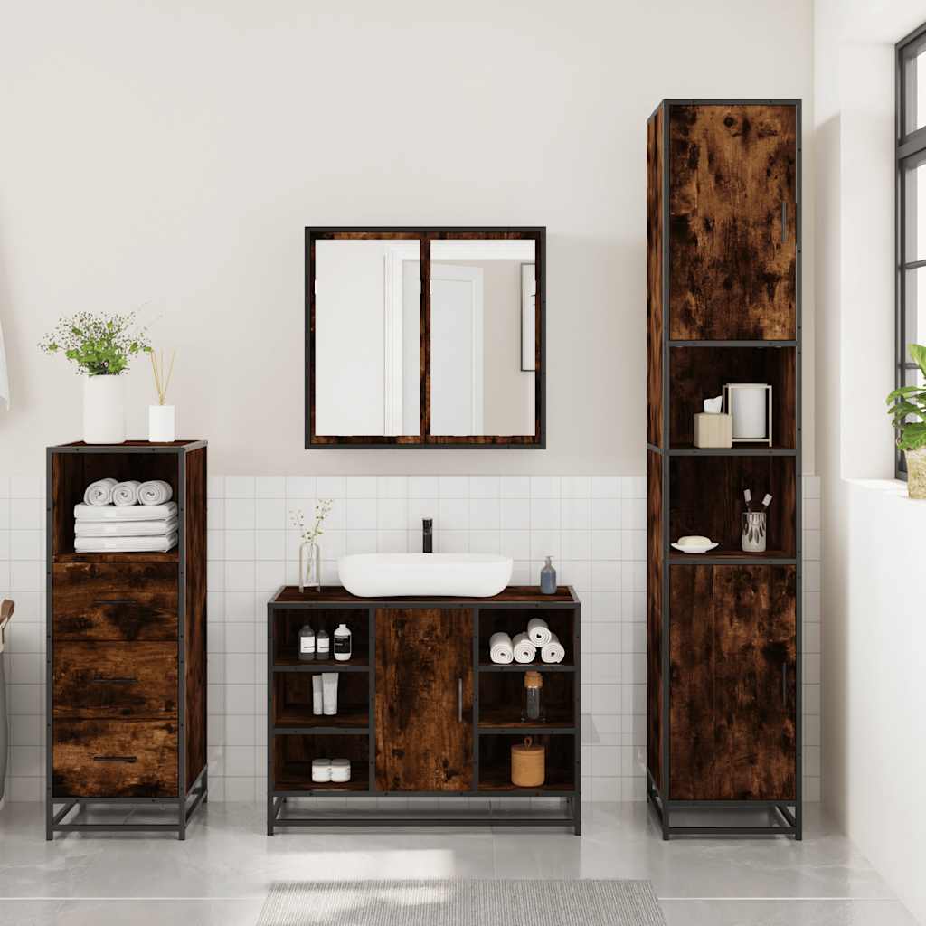 3-delige Badkamermeubelset bewerkt hout gerookt eikenkleurig is nu te koop bij PeponiXL, paradijselijk wonen!