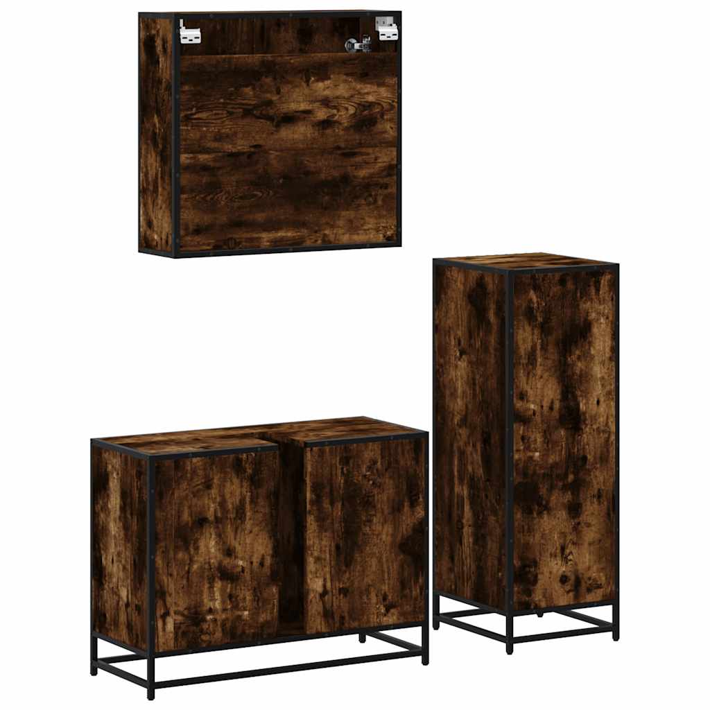 3-delige Badkamermeubelset bewerkt hout gerookt eikenkleurig is nu te koop bij PeponiXL, paradijselijk wonen!