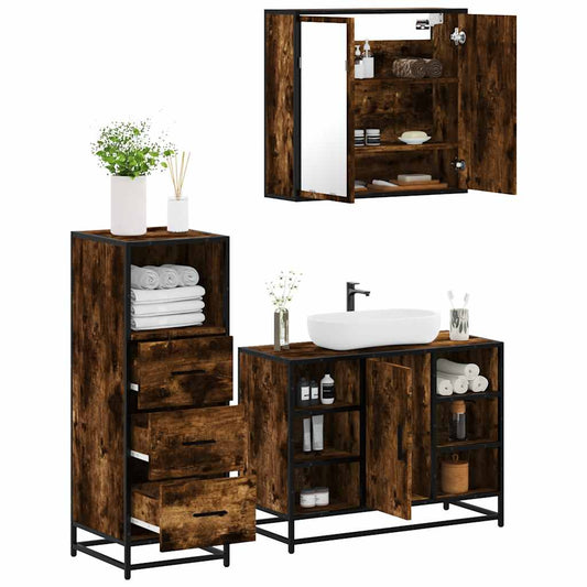 3-delige Badkamermeubelset bewerkt hout gerookt eikenkleurig is nu te koop bij PeponiXL, paradijselijk wonen!