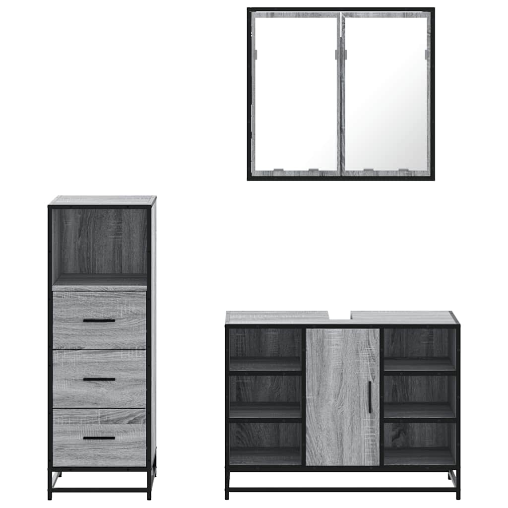 3-delige Badkamermeubelset bewerkt hout grijs sonoma eikenkleur is nu te koop bij PeponiXL, paradijselijk wonen!