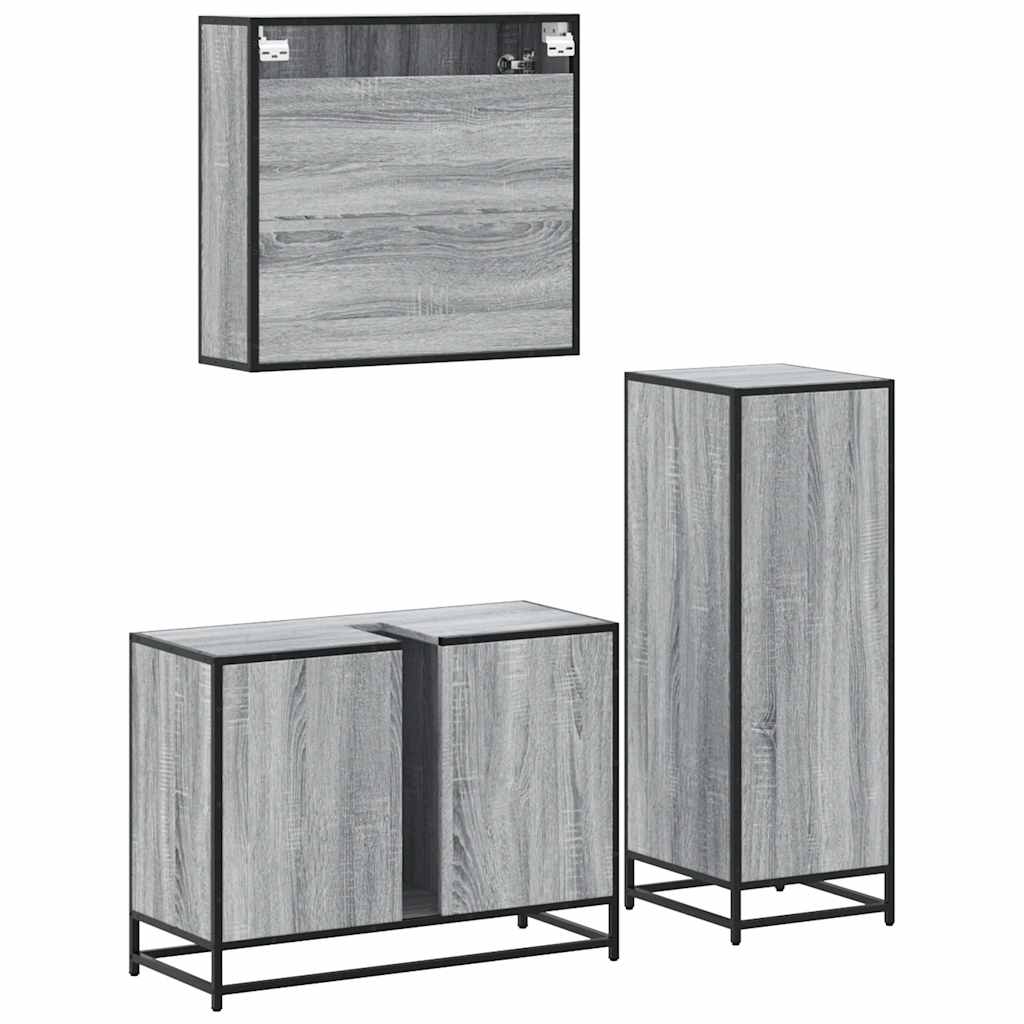 3-delige Badkamermeubelset bewerkt hout grijs sonoma eikenkleur is nu te koop bij PeponiXL, paradijselijk wonen!