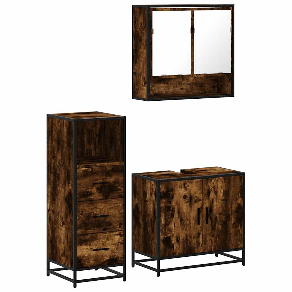 3-delige Badkamermeubelset bewerkt hout gerookt eikenkleurig is nu te koop bij PeponiXL, paradijselijk wonen!