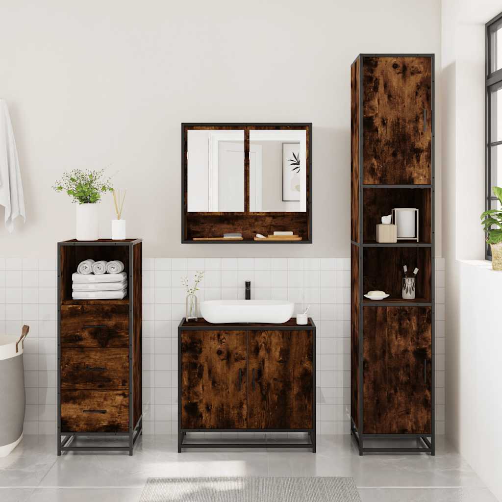 3-delige Badkamermeubelset bewerkt hout gerookt eikenkleurig is nu te koop bij PeponiXL, paradijselijk wonen!