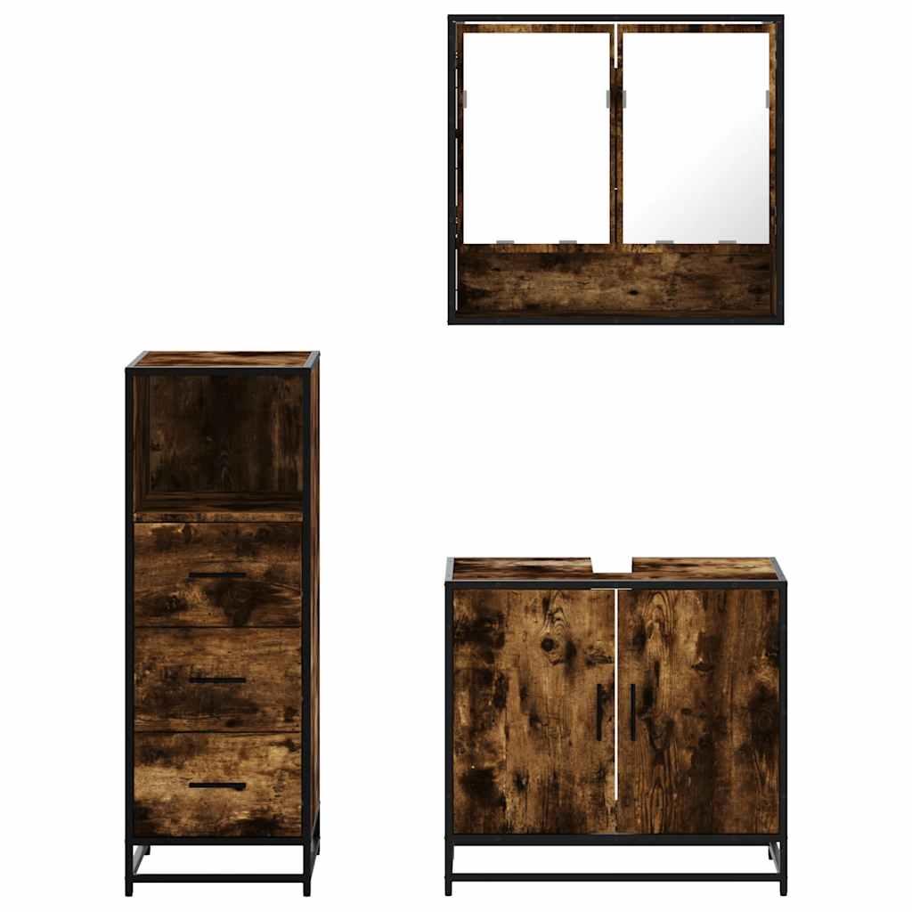 3-delige Badkamermeubelset bewerkt hout gerookt eikenkleurig is nu te koop bij PeponiXL, paradijselijk wonen!