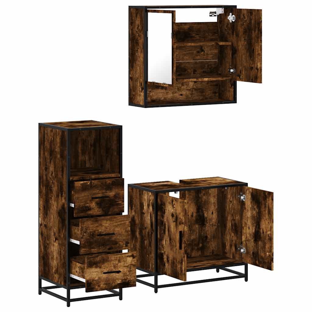 3-delige Badkamermeubelset bewerkt hout gerookt eikenkleurig is nu te koop bij PeponiXL, paradijselijk wonen!
