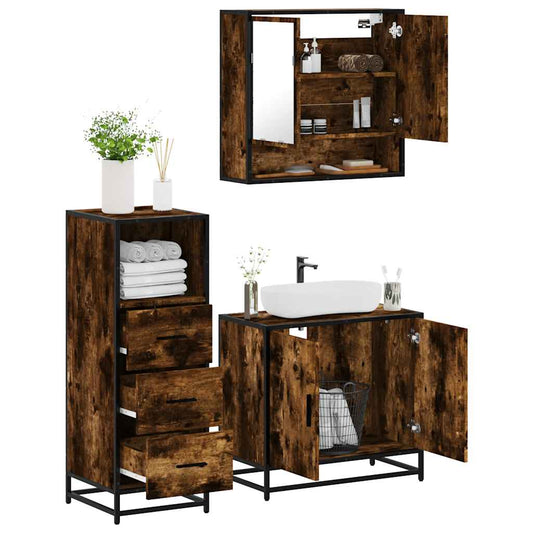 3-delige Badkamermeubelset bewerkt hout gerookt eikenkleurig is nu te koop bij PeponiXL, paradijselijk wonen!
