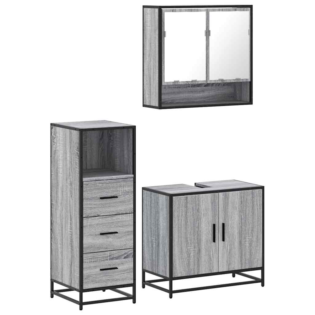 3-delige Badkamermeubelset bewerkt hout grijs sonoma eikenkleur is nu te koop bij PeponiXL, paradijselijk wonen!