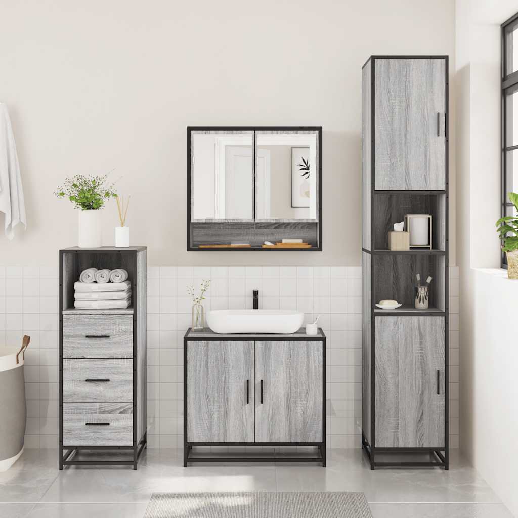 3-delige Badkamermeubelset bewerkt hout grijs sonoma eikenkleur is nu te koop bij PeponiXL, paradijselijk wonen!