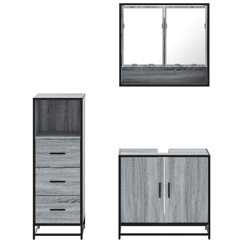 3-delige Badkamermeubelset bewerkt hout grijs sonoma eikenkleur is nu te koop bij PeponiXL, paradijselijk wonen!