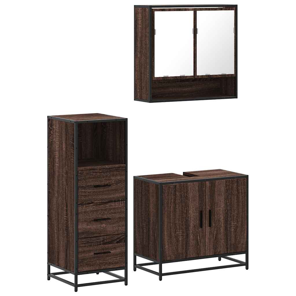 3-delige Badkamermeubelset bewerkt hout bruin eikenkleur is nu te koop bij PeponiXL, paradijselijk wonen!