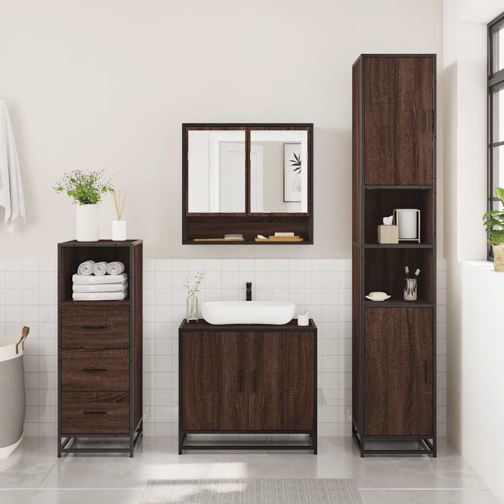 3-delige Badkamermeubelset bewerkt hout bruin eikenkleur is nu te koop bij PeponiXL, paradijselijk wonen!