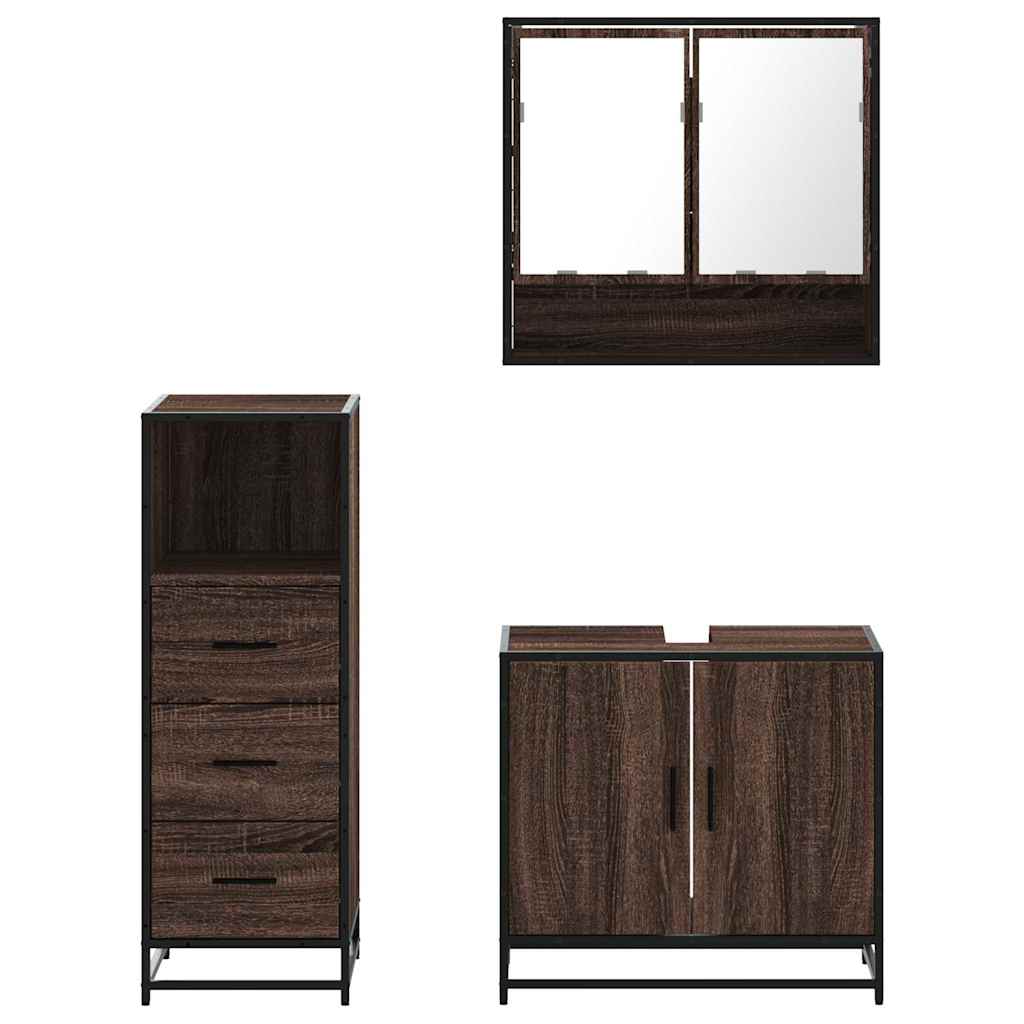 3-delige Badkamermeubelset bewerkt hout bruin eikenkleur is nu te koop bij PeponiXL, paradijselijk wonen!