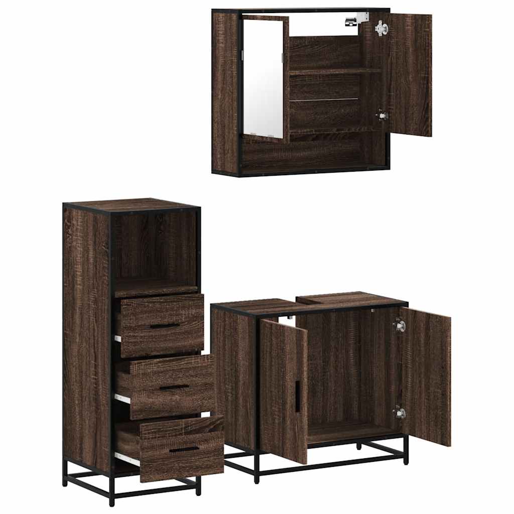 3-delige Badkamermeubelset bewerkt hout bruin eikenkleur is nu te koop bij PeponiXL, paradijselijk wonen!