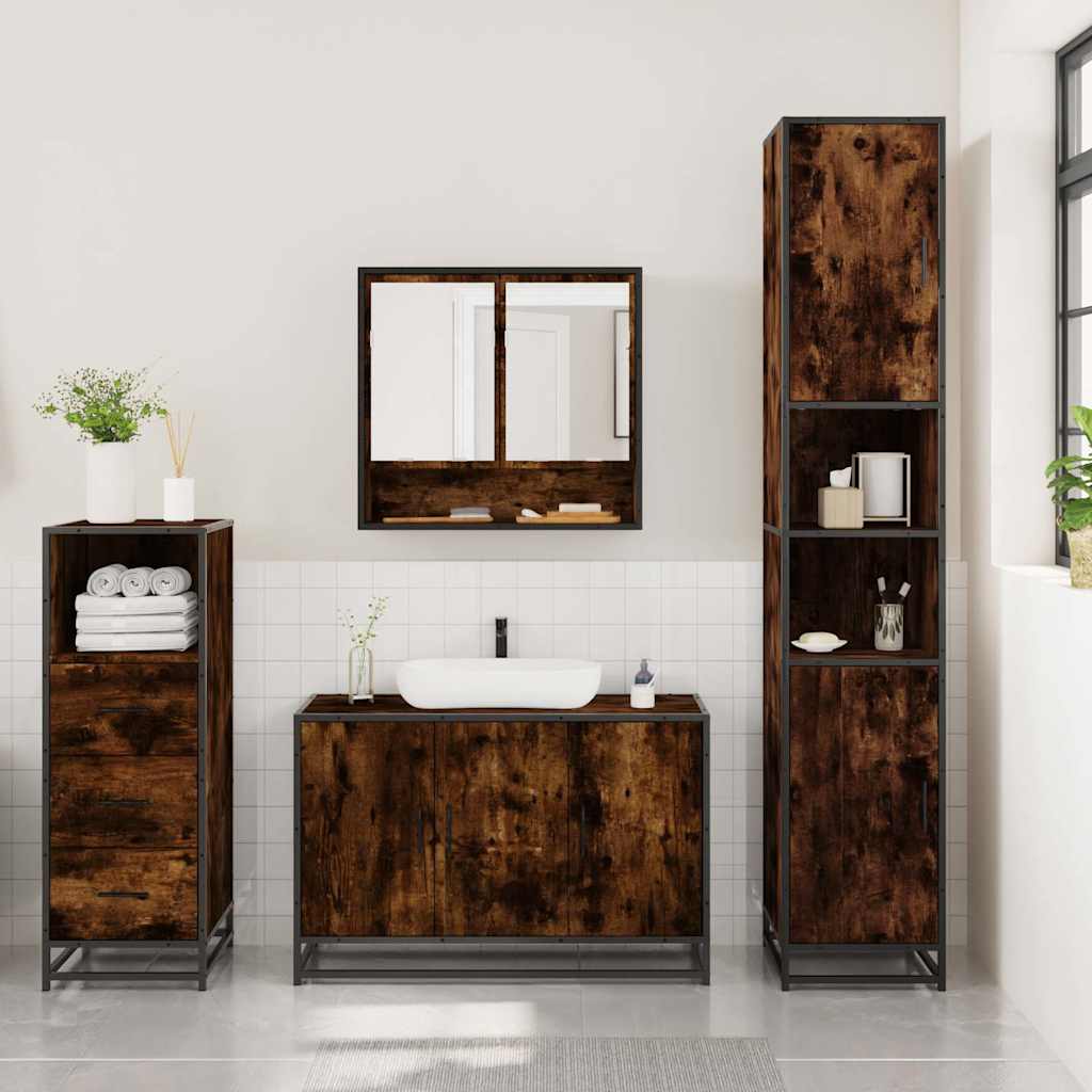 3-delige Badkamermeubelset bewerkt hout gerookt eikenkleurig is nu te koop bij PeponiXL, paradijselijk wonen!