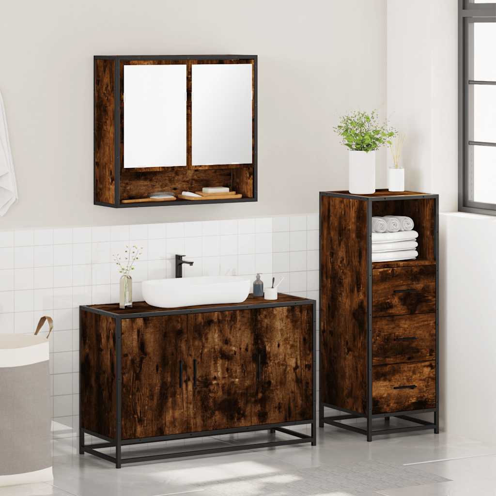 3-delige Badkamermeubelset bewerkt hout gerookt eikenkleurig is nu te koop bij PeponiXL, paradijselijk wonen!