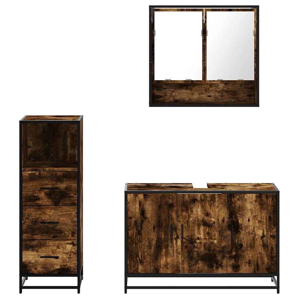 3-delige Badkamermeubelset bewerkt hout gerookt eikenkleurig is nu te koop bij PeponiXL, paradijselijk wonen!