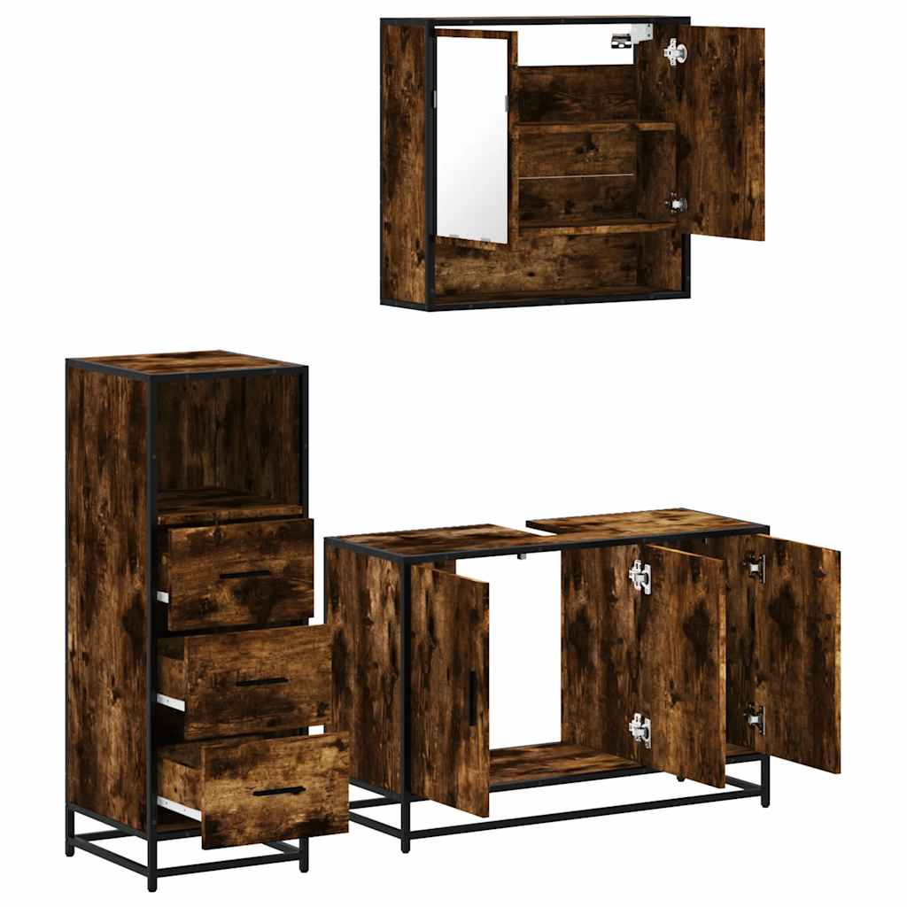 3-delige Badkamermeubelset bewerkt hout gerookt eikenkleurig is nu te koop bij PeponiXL, paradijselijk wonen!