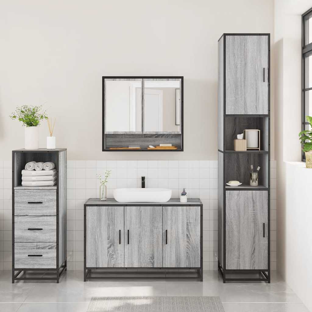 3-delige Badkamermeubelset bewerkt hout grijs sonoma eikenkleur is nu te koop bij PeponiXL, paradijselijk wonen!