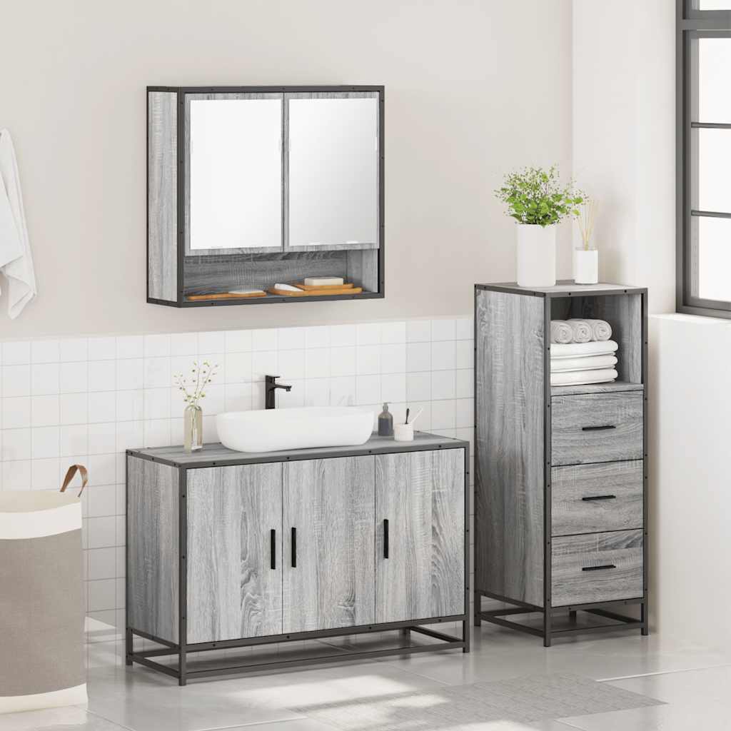 3-delige Badkamermeubelset bewerkt hout grijs sonoma eikenkleur is nu te koop bij PeponiXL, paradijselijk wonen!