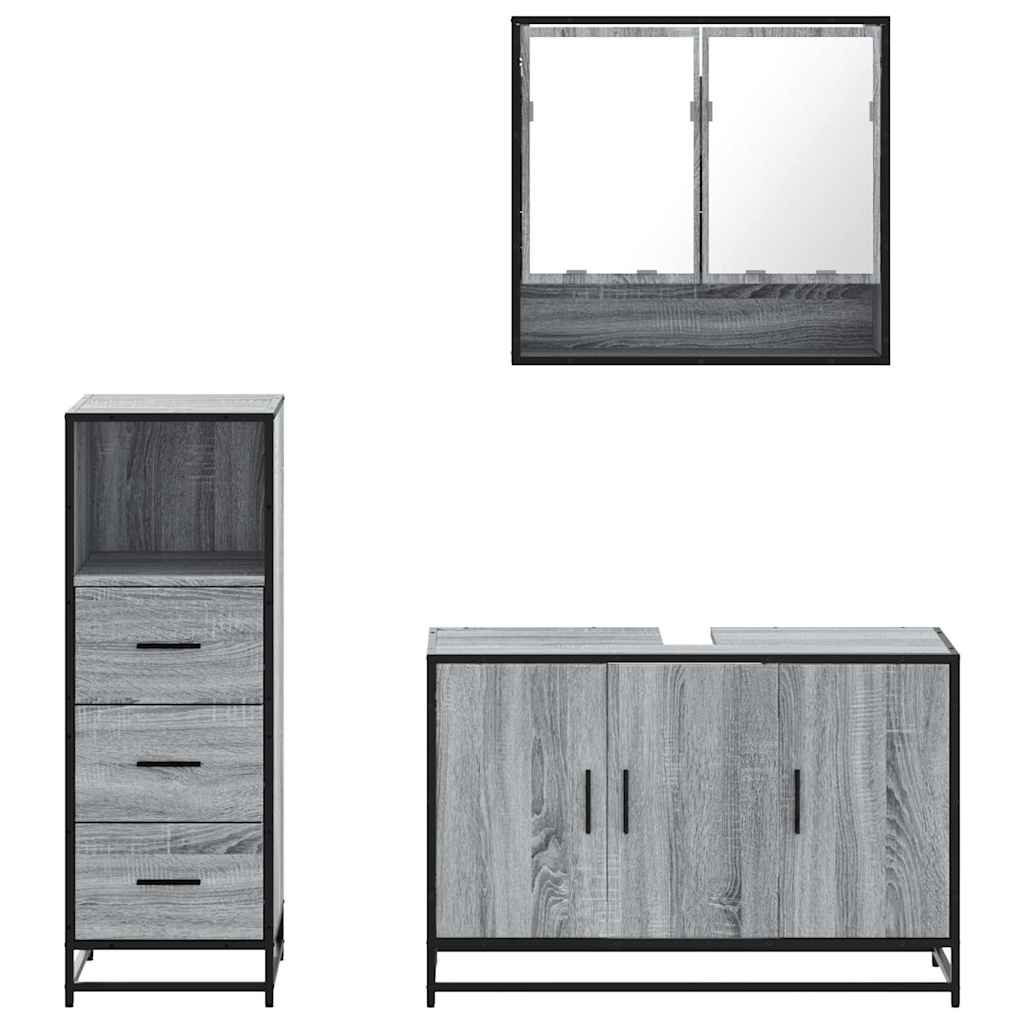 3-delige Badkamermeubelset bewerkt hout grijs sonoma eikenkleur is nu te koop bij PeponiXL, paradijselijk wonen!