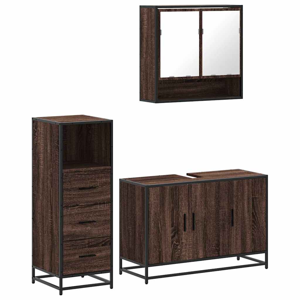 3-delige Badkamermeubelset bewerkt hout bruin eikenkleur is nu te koop bij PeponiXL, paradijselijk wonen!