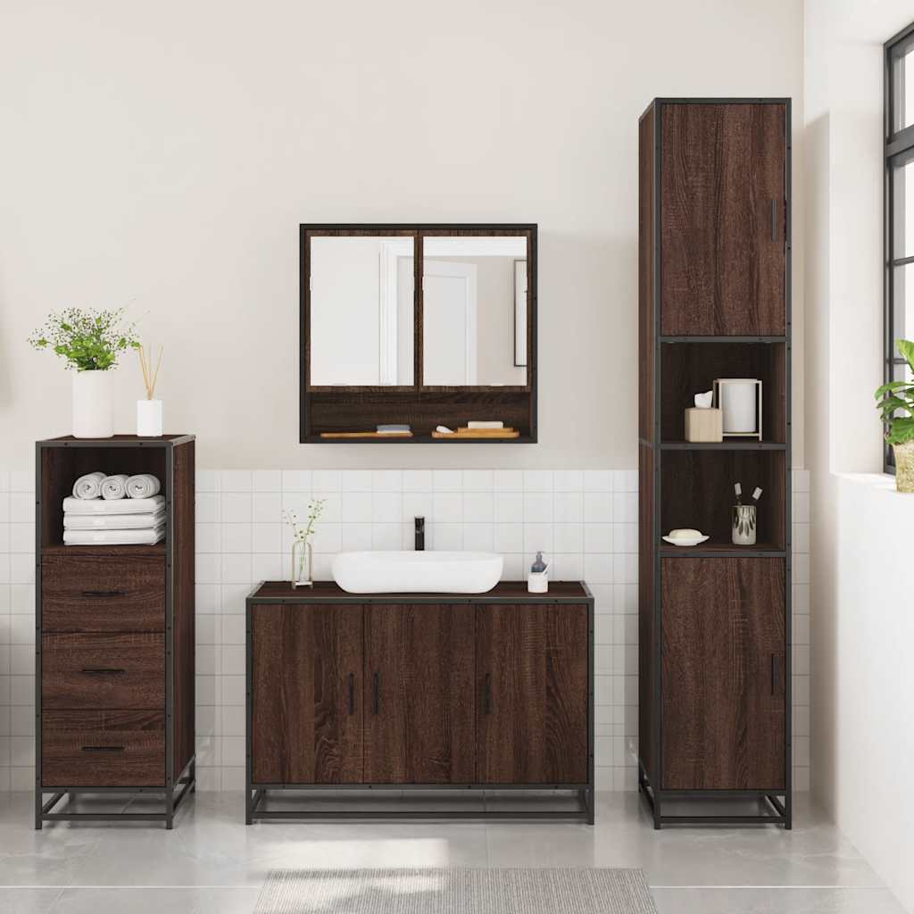 3-delige Badkamermeubelset bewerkt hout bruin eikenkleur is nu te koop bij PeponiXL, paradijselijk wonen!