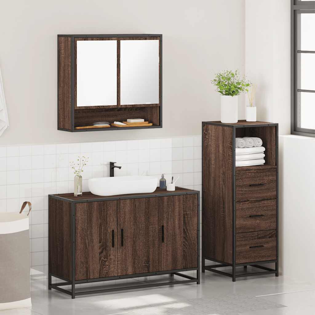 3-delige Badkamermeubelset bewerkt hout bruin eikenkleur is nu te koop bij PeponiXL, paradijselijk wonen!