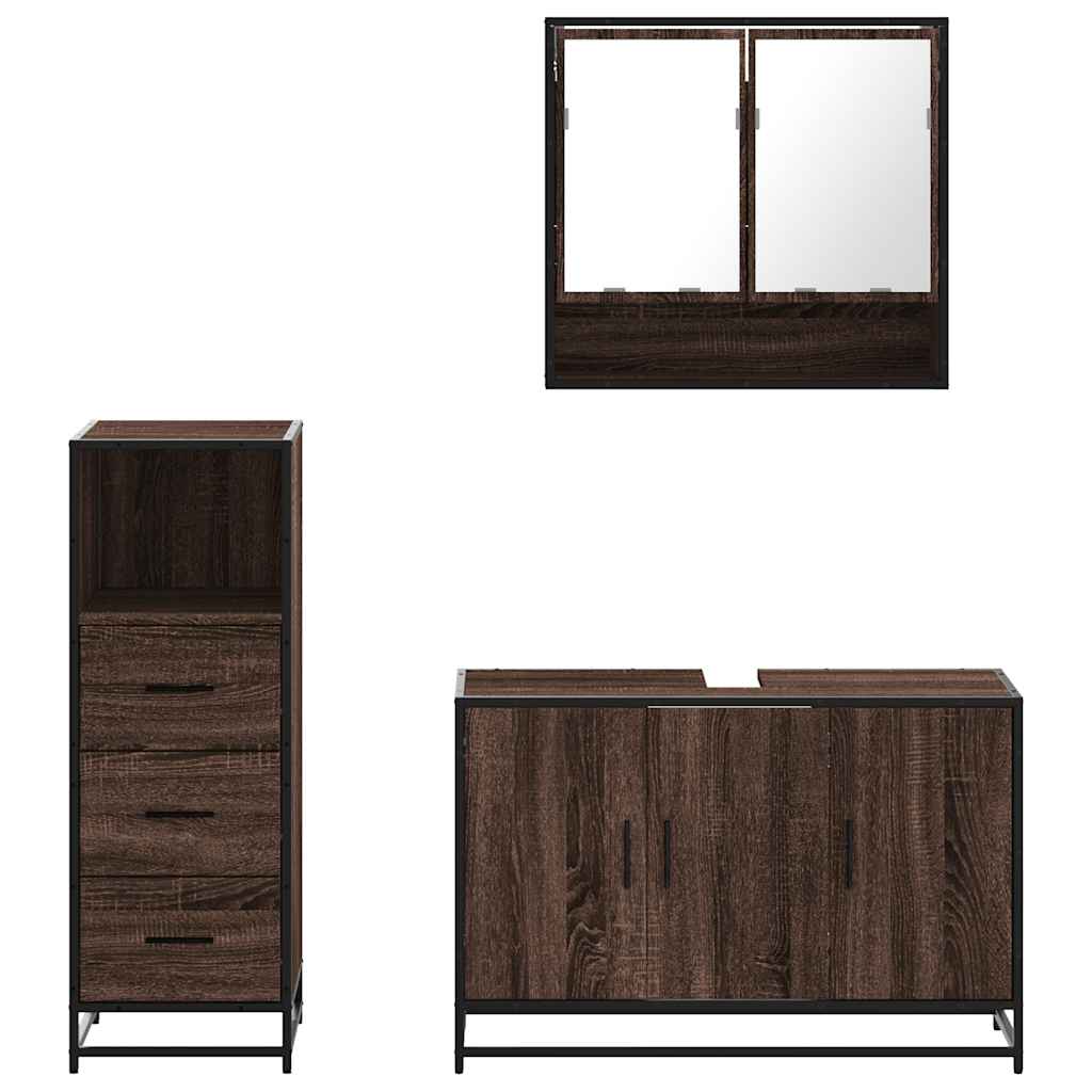 3-delige Badkamermeubelset bewerkt hout bruin eikenkleur is nu te koop bij PeponiXL, paradijselijk wonen!