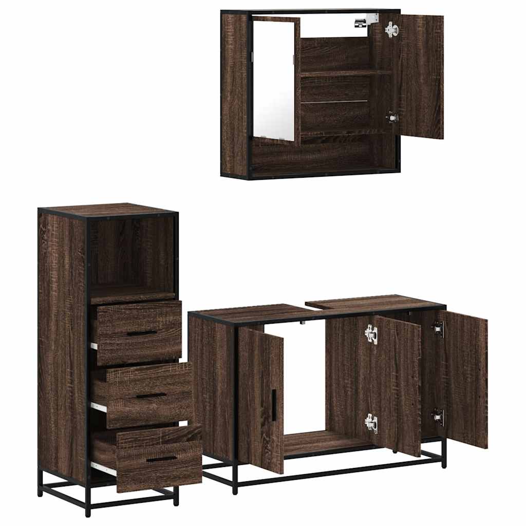 3-delige Badkamermeubelset bewerkt hout bruin eikenkleur is nu te koop bij PeponiXL, paradijselijk wonen!