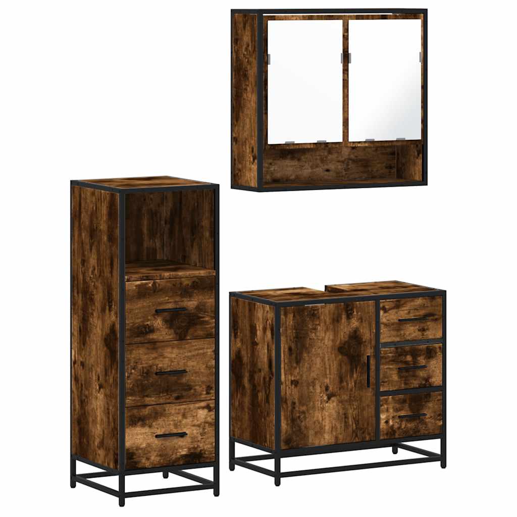 3-delige Badkamermeubelset bewerkt hout gerookt eikenkleurig is nu te koop bij PeponiXL, paradijselijk wonen!