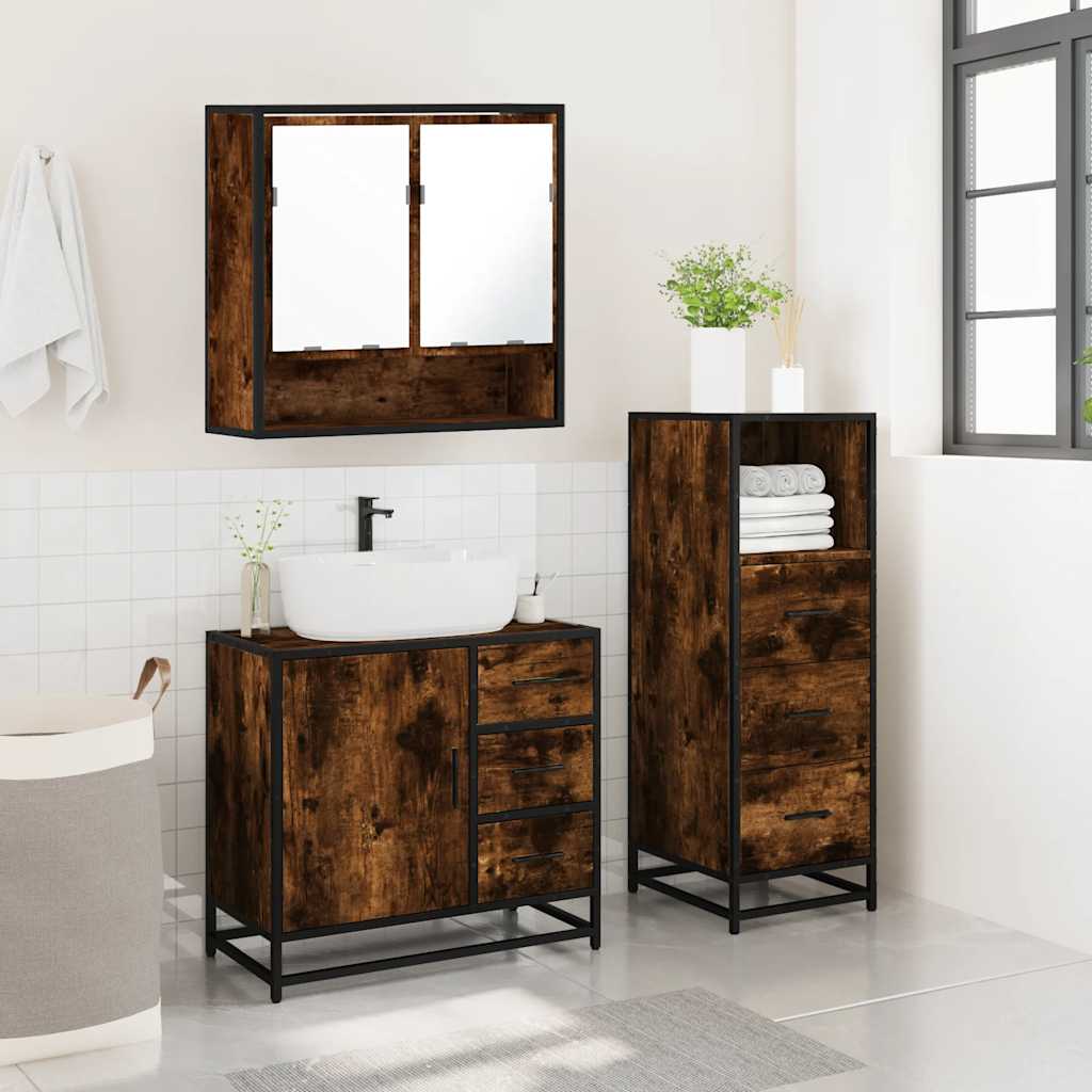3-delige Badkamermeubelset bewerkt hout gerookt eikenkleurig is nu te koop bij PeponiXL, paradijselijk wonen!