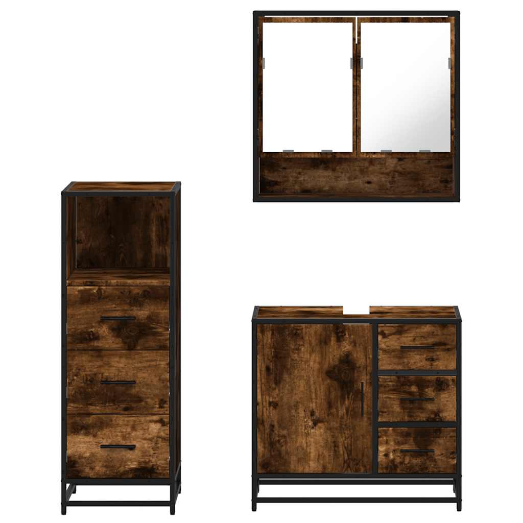 3-delige Badkamermeubelset bewerkt hout gerookt eikenkleurig is nu te koop bij PeponiXL, paradijselijk wonen!