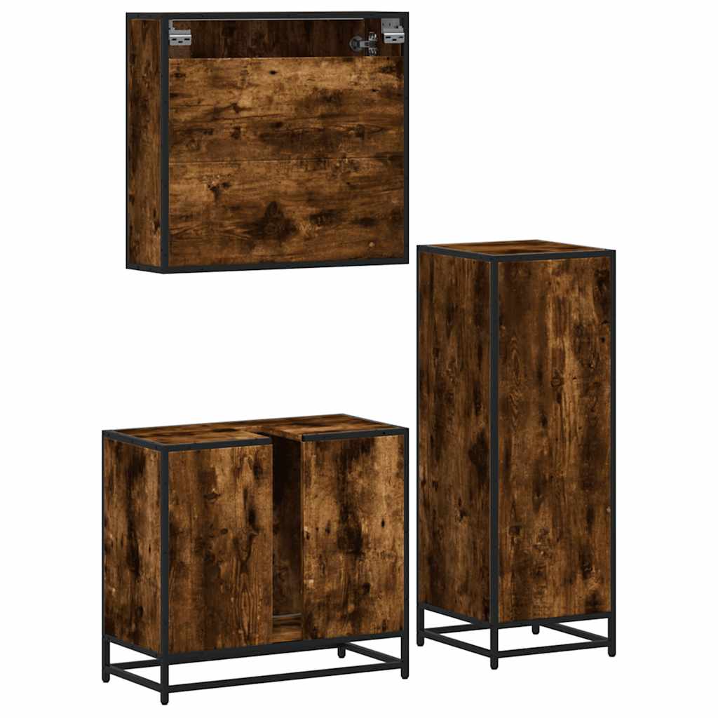 3-delige Badkamermeubelset bewerkt hout gerookt eikenkleurig is nu te koop bij PeponiXL, paradijselijk wonen!