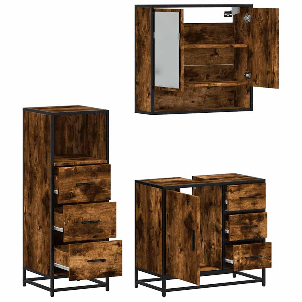 3-delige Badkamermeubelset bewerkt hout gerookt eikenkleurig is nu te koop bij PeponiXL, paradijselijk wonen!