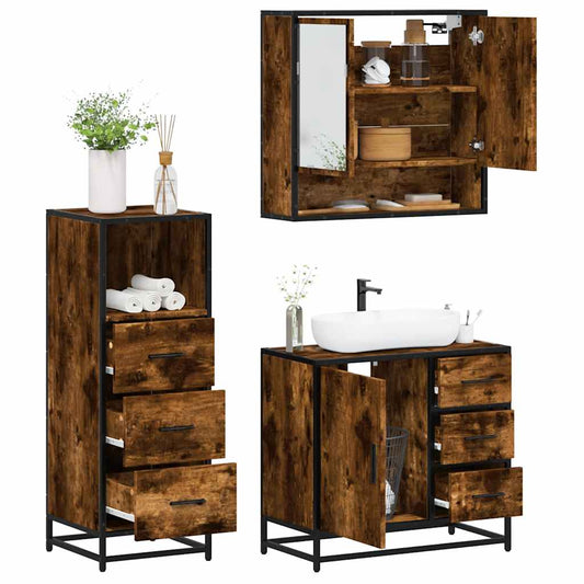 3-delige Badkamermeubelset bewerkt hout gerookt eikenkleurig is nu te koop bij PeponiXL, paradijselijk wonen!
