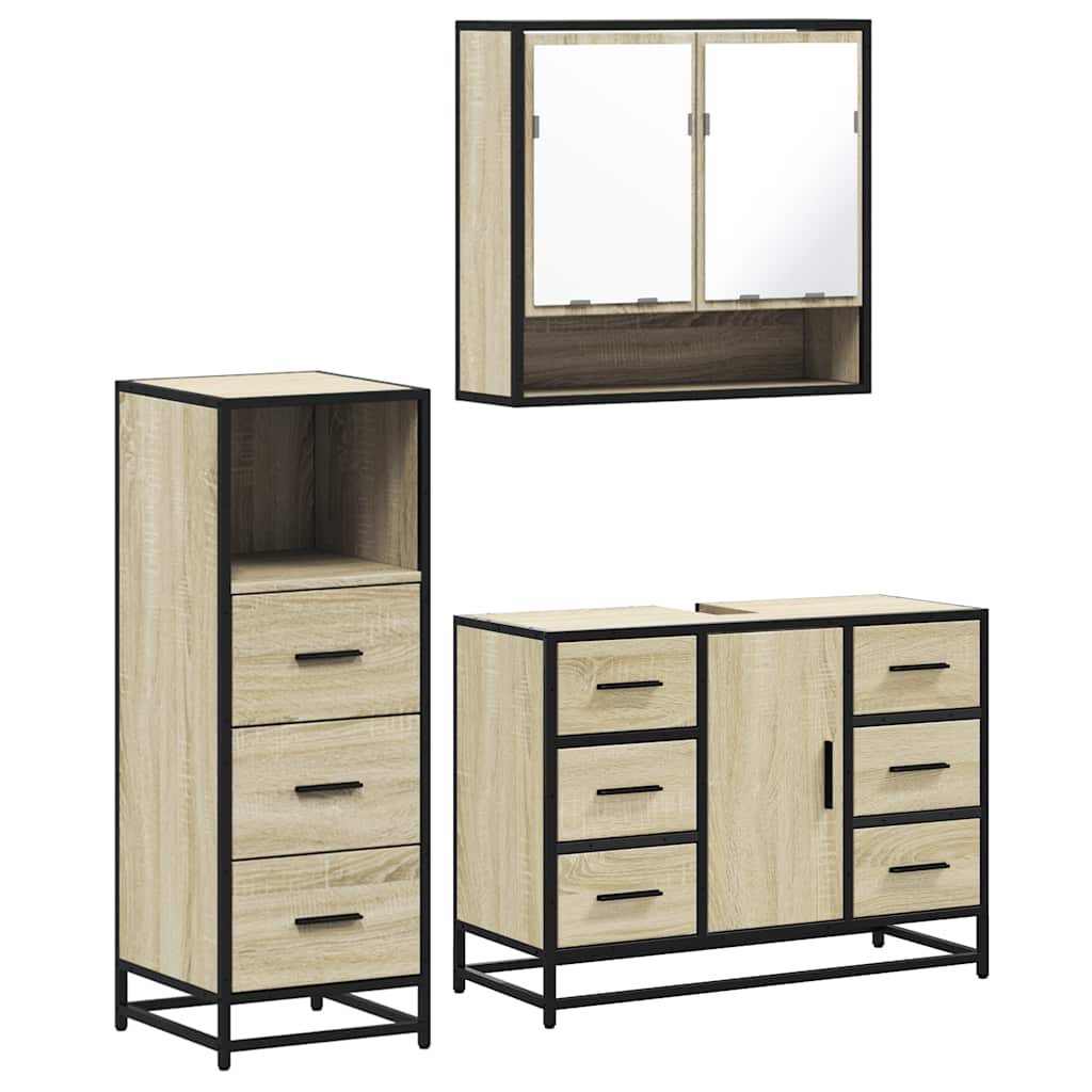 3-delige Badkamermeubelset bewerkt hout sonoma eikenkleurig is nu te koop bij PeponiXL, paradijselijk wonen!
