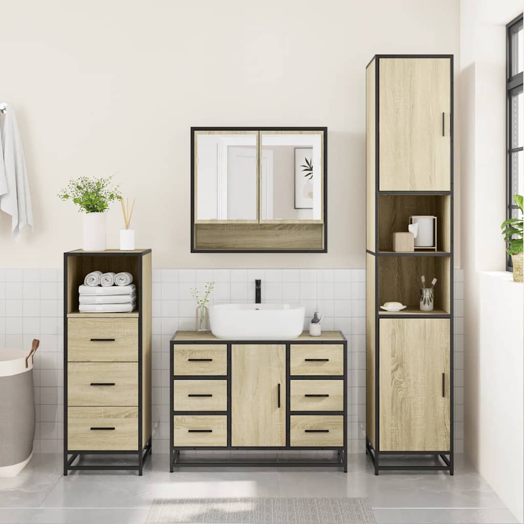 3-delige Badkamermeubelset bewerkt hout sonoma eikenkleurig is nu te koop bij PeponiXL, paradijselijk wonen!