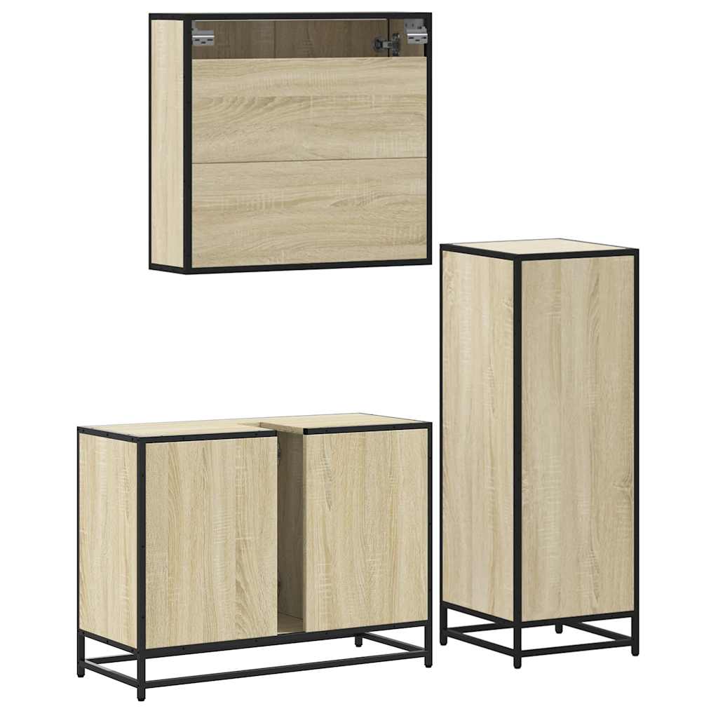 3-delige Badkamermeubelset bewerkt hout sonoma eikenkleurig is nu te koop bij PeponiXL, paradijselijk wonen!