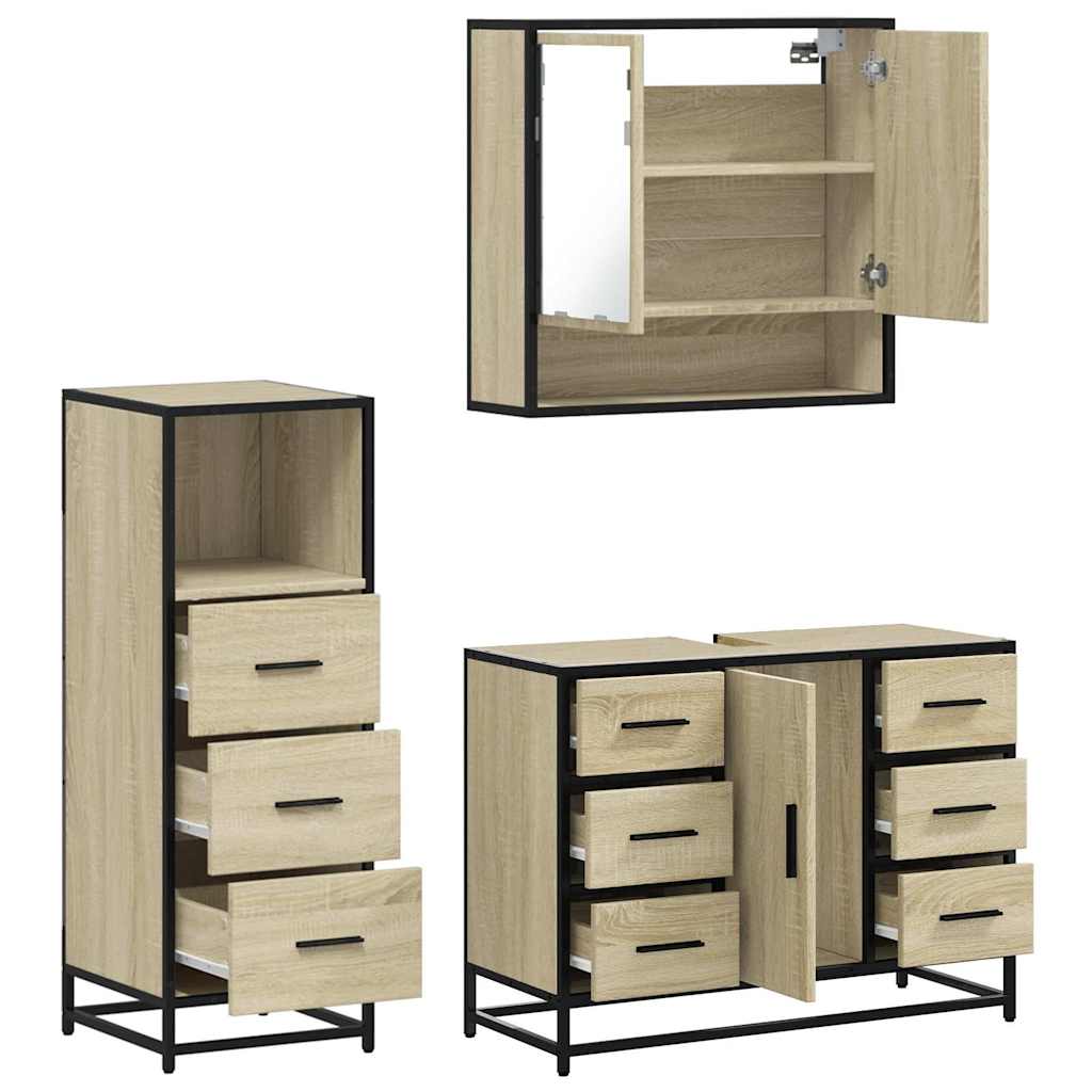 3-delige Badkamermeubelset bewerkt hout sonoma eikenkleurig is nu te koop bij PeponiXL, paradijselijk wonen!