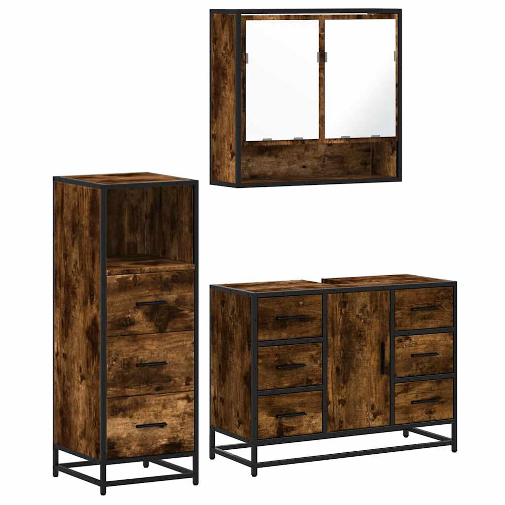 3-delige Badkamermeubelset bewerkt hout gerookt eikenkleurig is nu te koop bij PeponiXL, paradijselijk wonen!