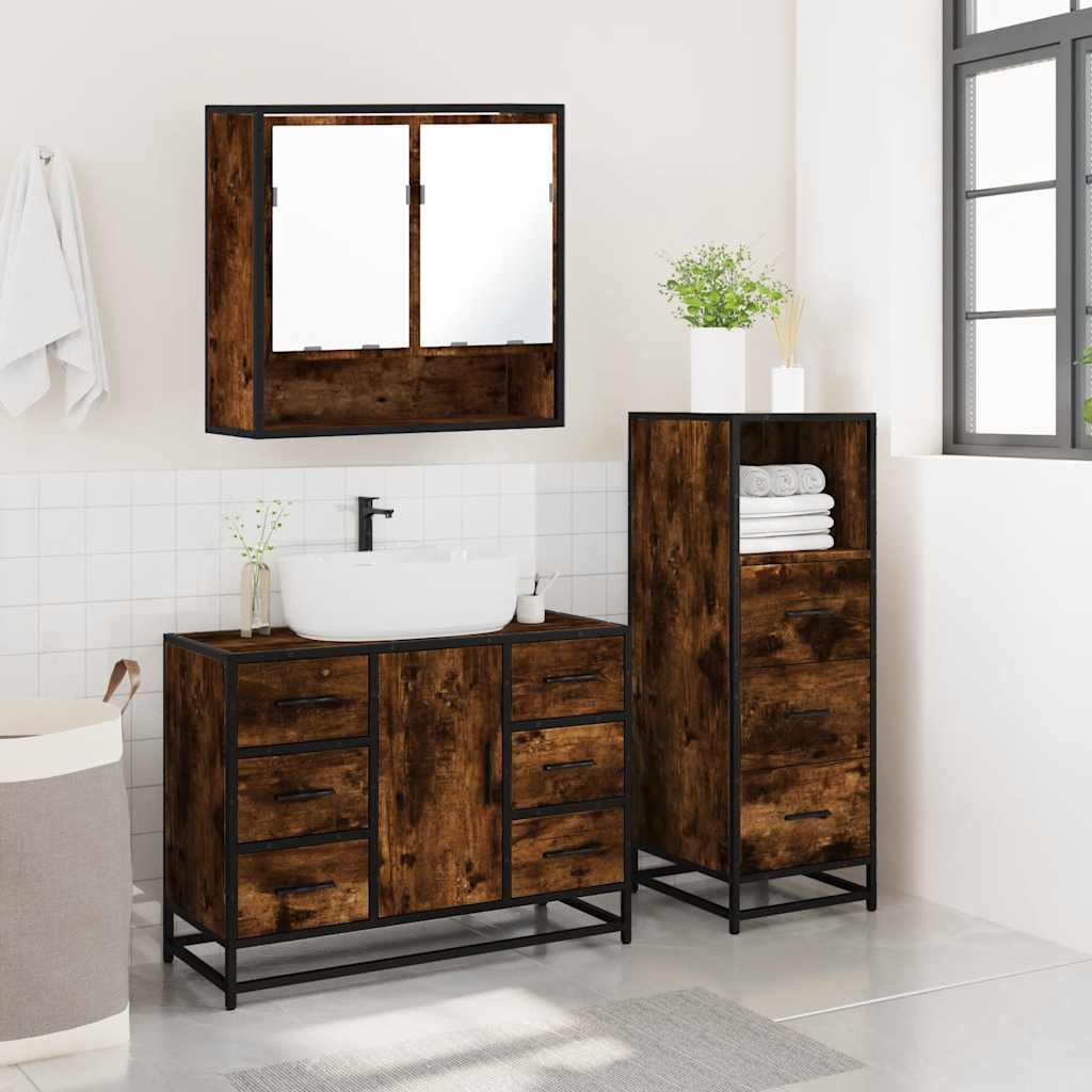 3-delige Badkamermeubelset bewerkt hout gerookt eikenkleurig is nu te koop bij PeponiXL, paradijselijk wonen!