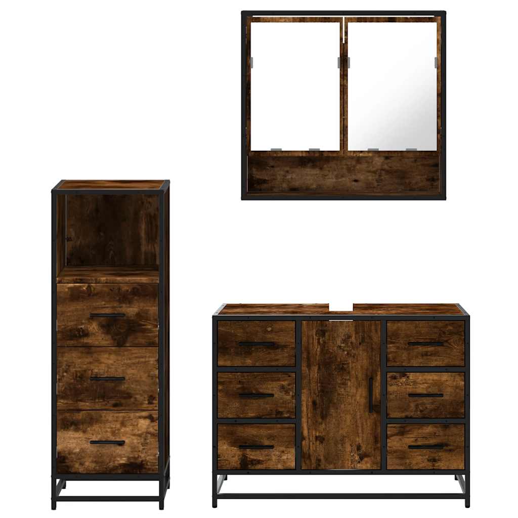 3-delige Badkamermeubelset bewerkt hout gerookt eikenkleurig is nu te koop bij PeponiXL, paradijselijk wonen!