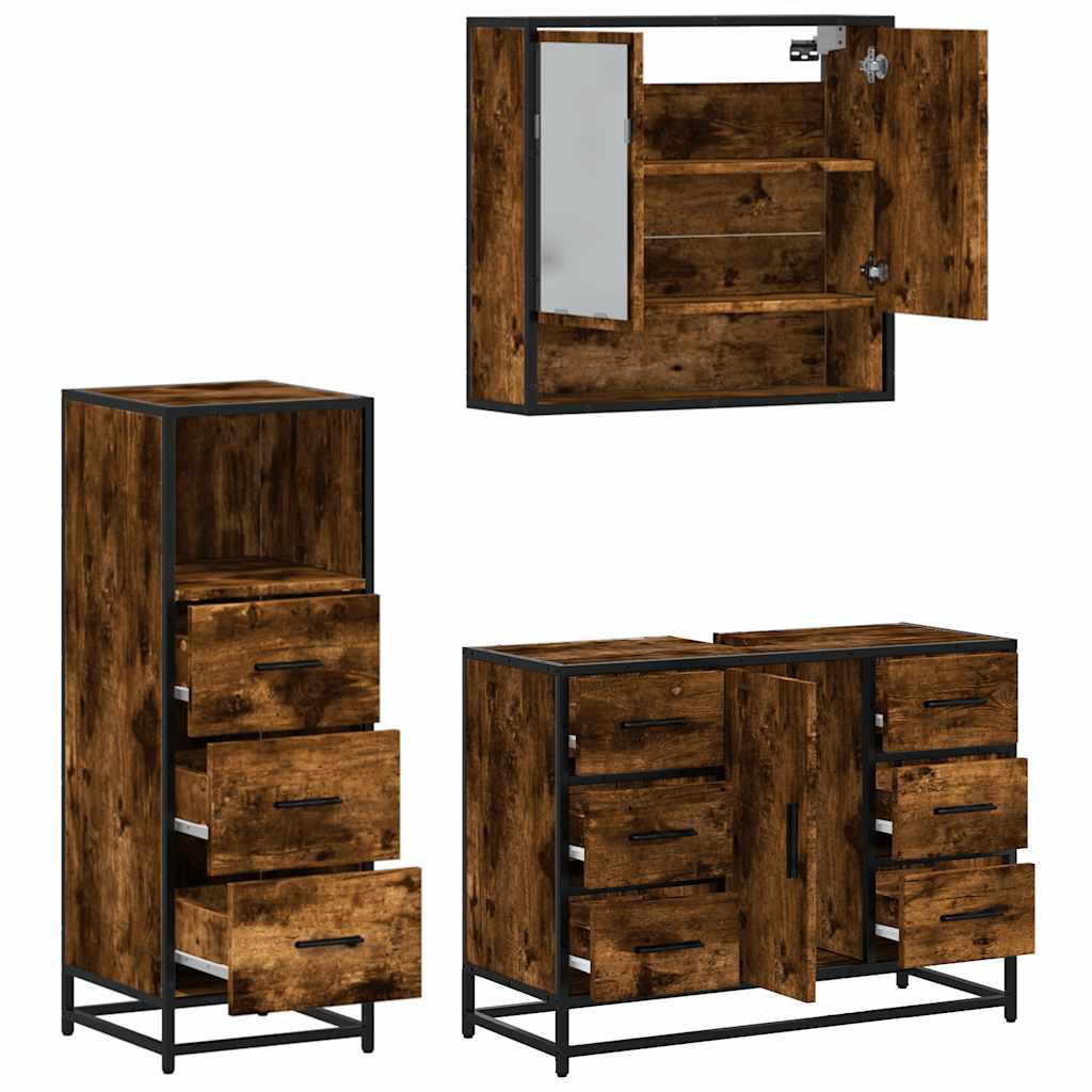 3-delige Badkamermeubelset bewerkt hout gerookt eikenkleurig is nu te koop bij PeponiXL, paradijselijk wonen!