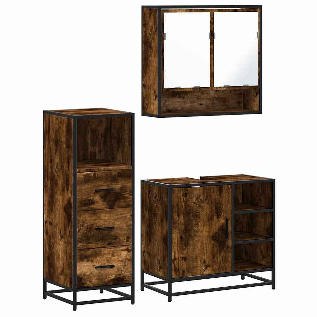 3-delige Badkamermeubelset bewerkt hout gerookt eikenkleurig is nu te koop bij PeponiXL, paradijselijk wonen!