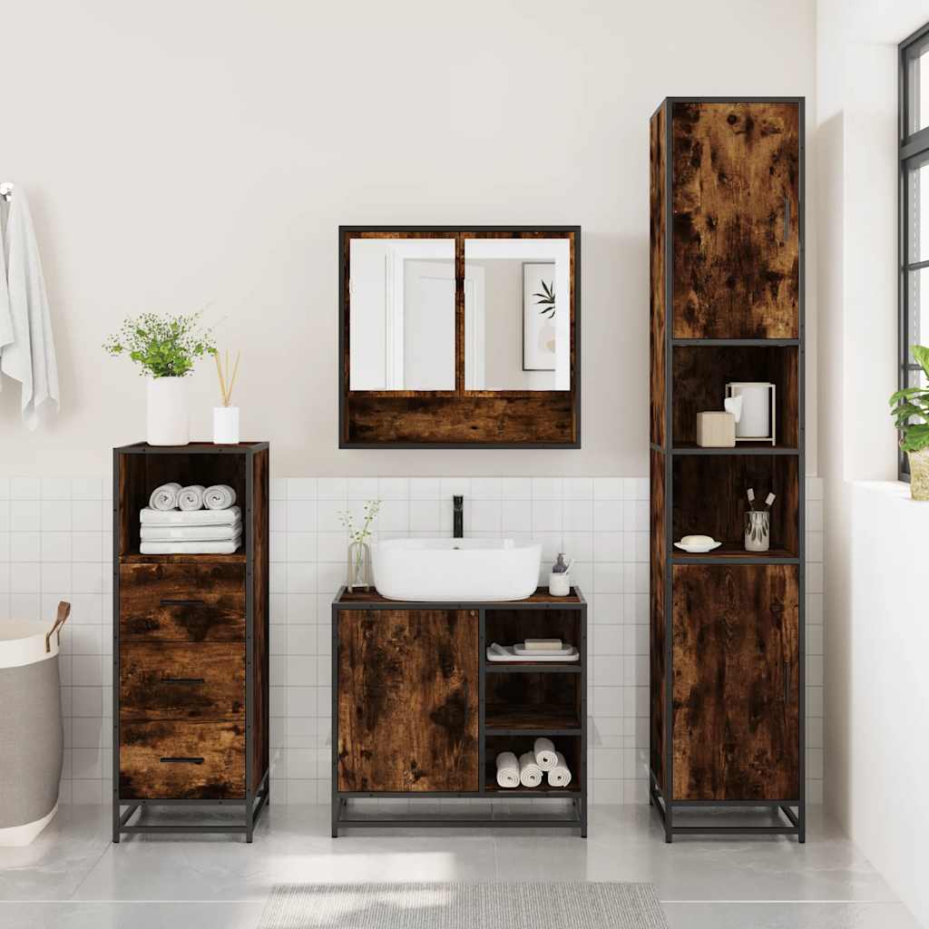3-delige Badkamermeubelset bewerkt hout gerookt eikenkleurig is nu te koop bij PeponiXL, paradijselijk wonen!