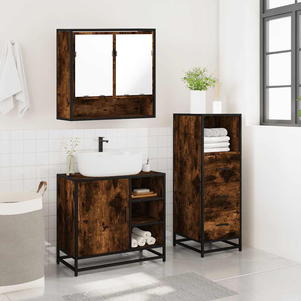 3-delige Badkamermeubelset bewerkt hout gerookt eikenkleurig is nu te koop bij PeponiXL, paradijselijk wonen!