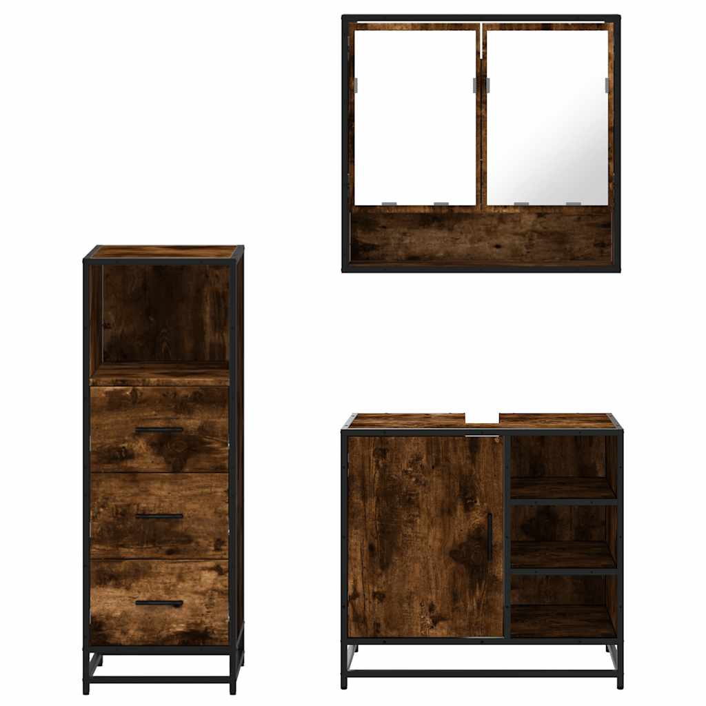 3-delige Badkamermeubelset bewerkt hout gerookt eikenkleurig is nu te koop bij PeponiXL, paradijselijk wonen!