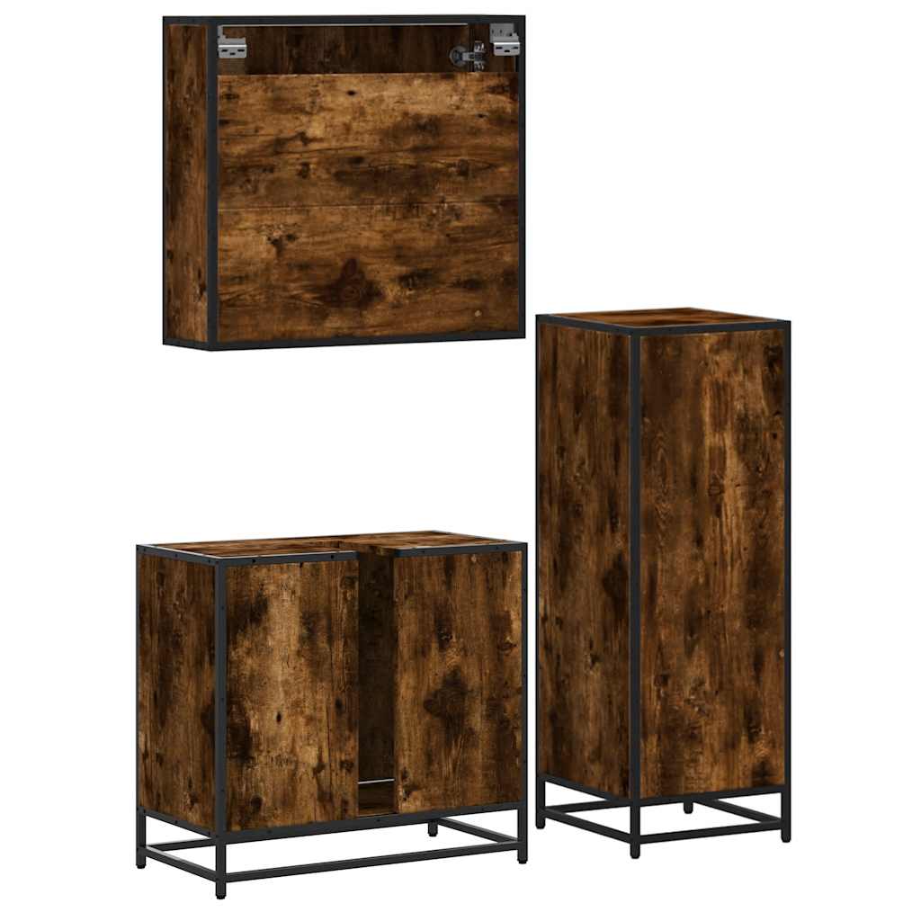 3-delige Badkamermeubelset bewerkt hout gerookt eikenkleurig is nu te koop bij PeponiXL, paradijselijk wonen!